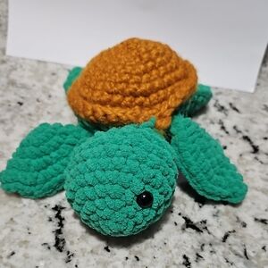 Handmade Green and Orange Turtle Plush